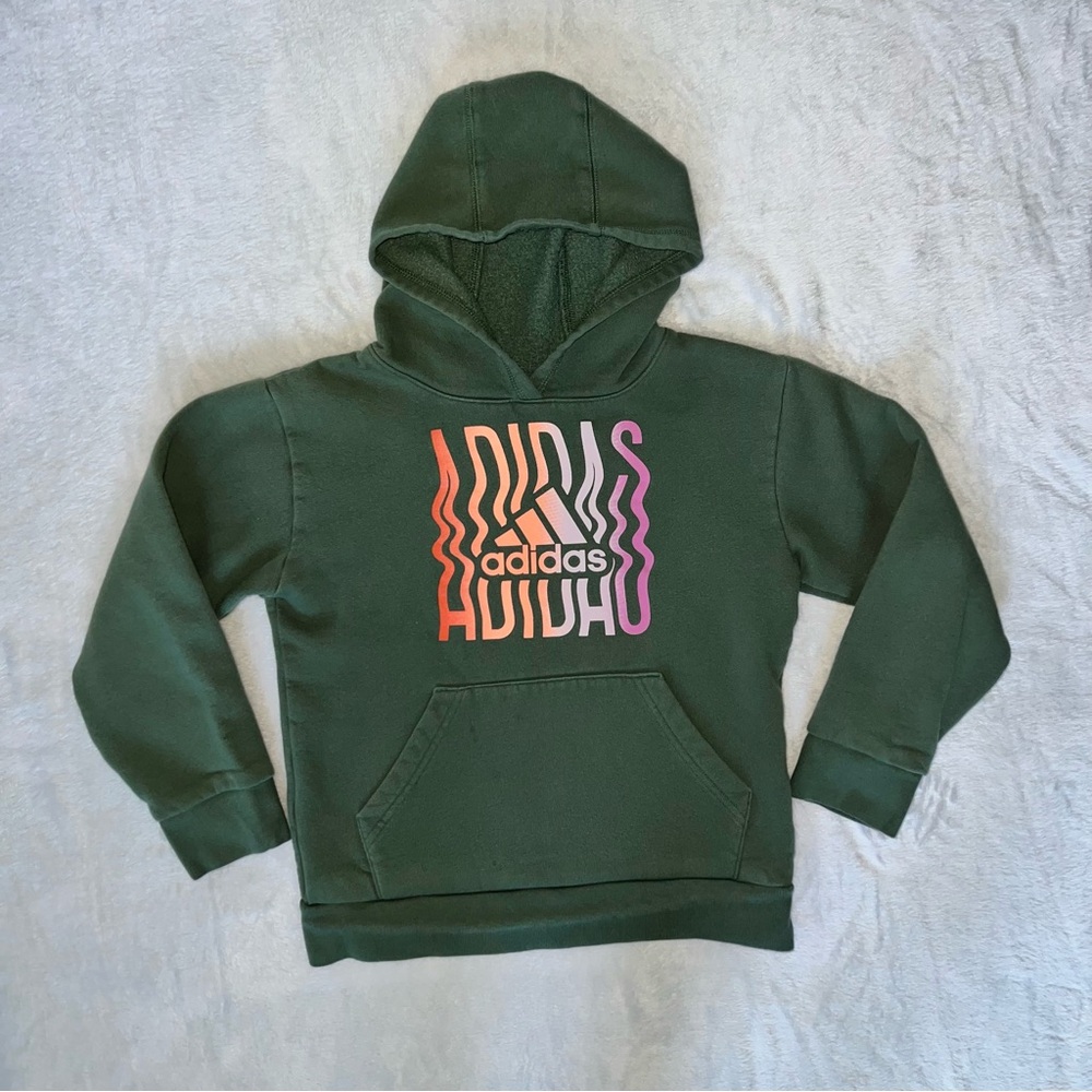 Adidas Kids Forest Green Hoodie with Multicolor Logo